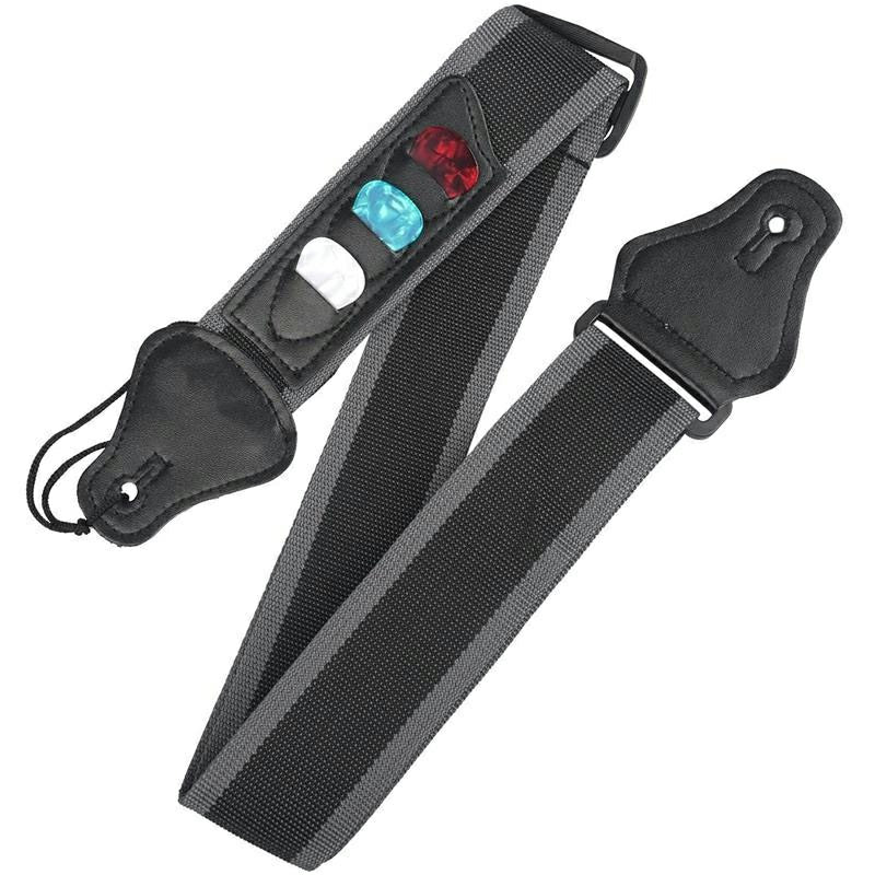 Nylon Guitar Strap with 3 Pick Pouchs for Electric and Acoustic Guitar
