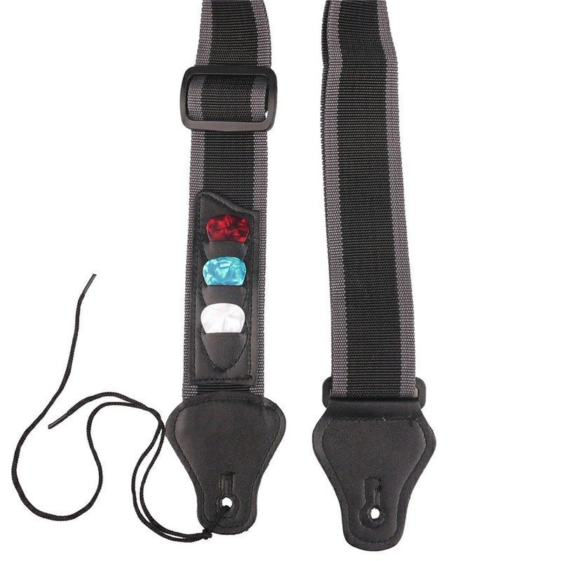 Nylon Guitar Strap with 3 Pick Pouchs for Electric and Acoustic Guitar