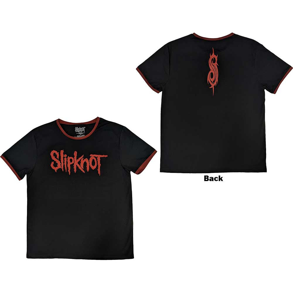 Slipknot Unisex Ringer T-Shirt: Logo (Black) (Back Print)