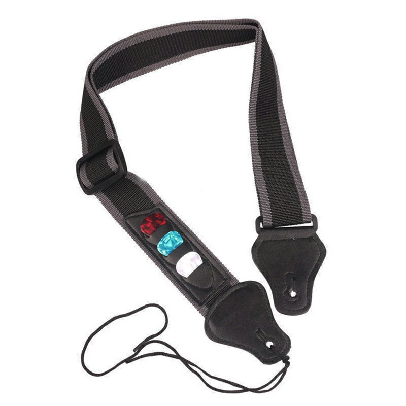 Nylon Guitar Strap with 3 Pick Pouchs for Electric and Acoustic Guitar