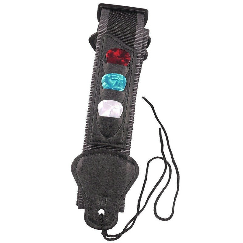 Nylon Guitar Strap with 3 Pick Pouchs for Electric and Acoustic Guitar
