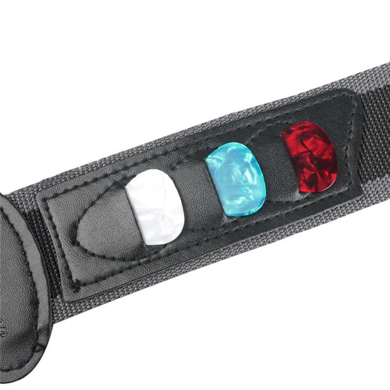 Nylon Guitar Strap with 3 Pick Pouchs for Electric and Acoustic Guitar